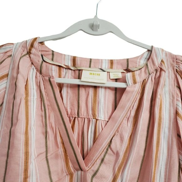 Anthropologie Maeve Blouse Small Pink Byron Striped Balloon Sleeve Boho Top - Picture 3 of 11